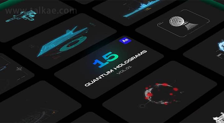 AE模板-Quantum Holograms 15个科技感军事HUD全息投影模型动画元素