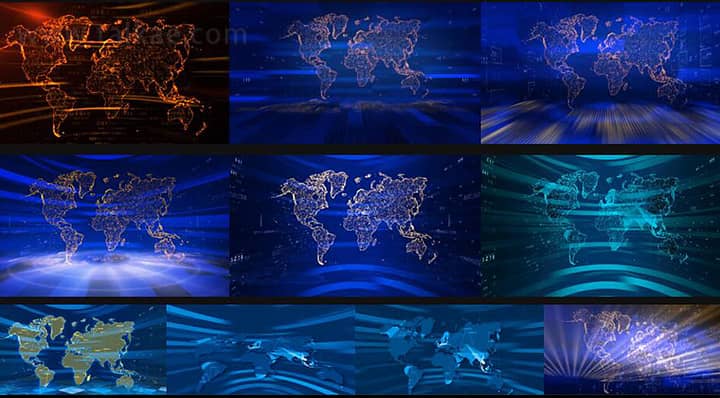 AE模板-Backgrounds For News 10款科技感世界地图背景循环动画素材