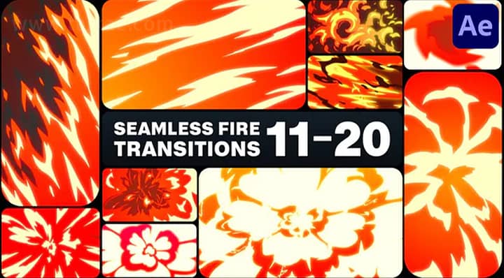 AE模板-Seamless Fire Transitions 卡通动态火灾火焰无缝转场过渡动画