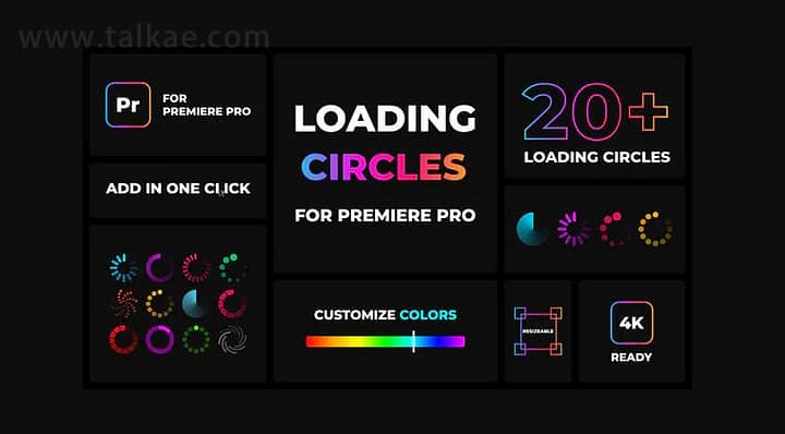 PR模板-Loading Circles Animation Pack 21个屏幕加载读取等待图形动画