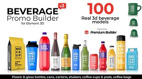 AE模板-Beverage Promo Builder 100多个饮料广告3D模型动画模板