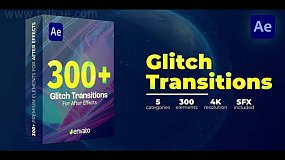 AE模板-Glitch Transitions 数字故障失真毛刺转场过渡特效动画包