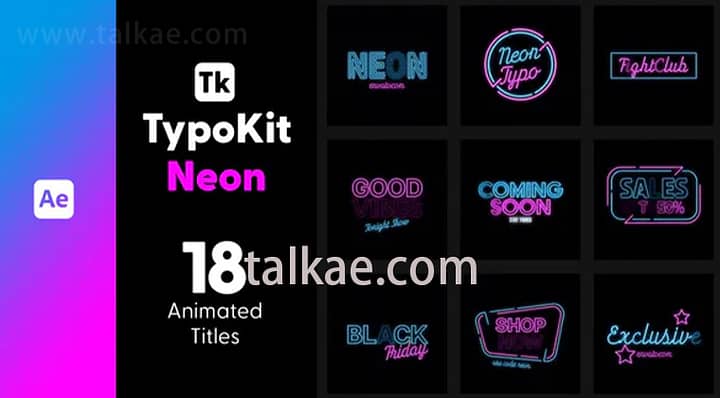 AE模板-Typo Kit Neon Titles 霓虹灯故障抖动文本标题字幕排版动画