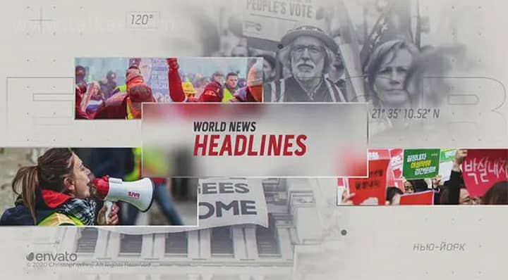 AE模板-News Intro 时事社会新闻广播栏目包装开场片头标题排版设计