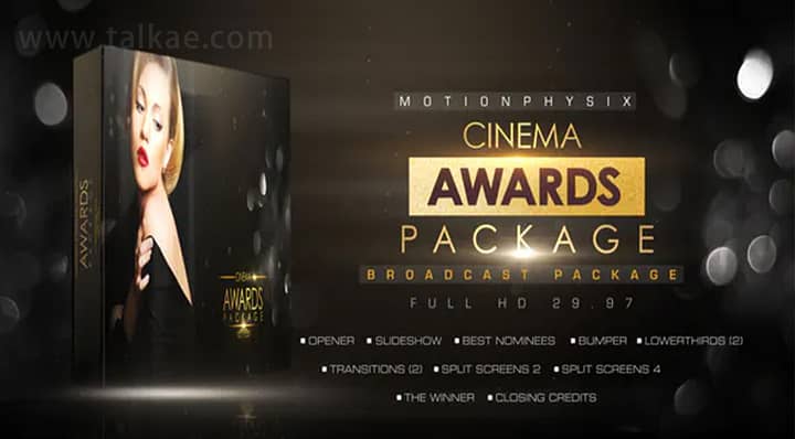 AE模板-Cinema Awards Package 金色粒子标题字幕颁奖典礼开场片头