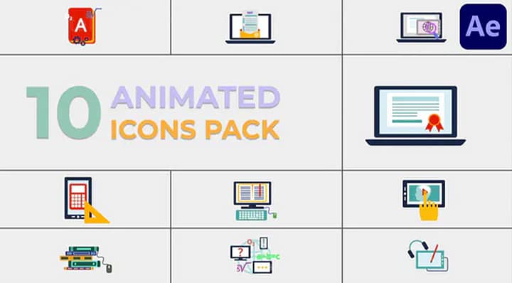 AE模板-Education Icons Pack 教育主题彩色图标动画包