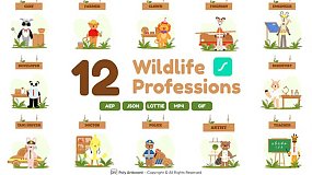 AE模板-Wildlife Professions Lottie Scenes 矢量卡通动物职业场景动画包