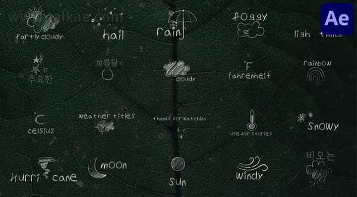 AE模板-Weather Titles 手绘涂鸦天气文本标题动画