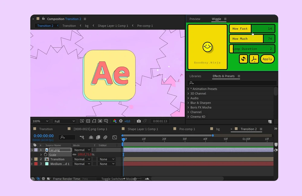 AE脚本-图形抖动摇晃专业版工具 Wiggle Pro v2.0.0