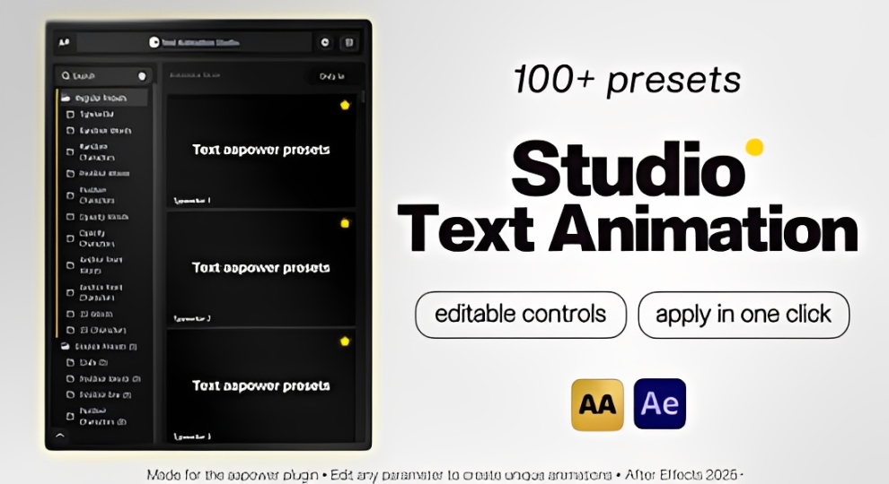 AE扩展-AAPower 100组简单文字标题缓入缓出动画预设