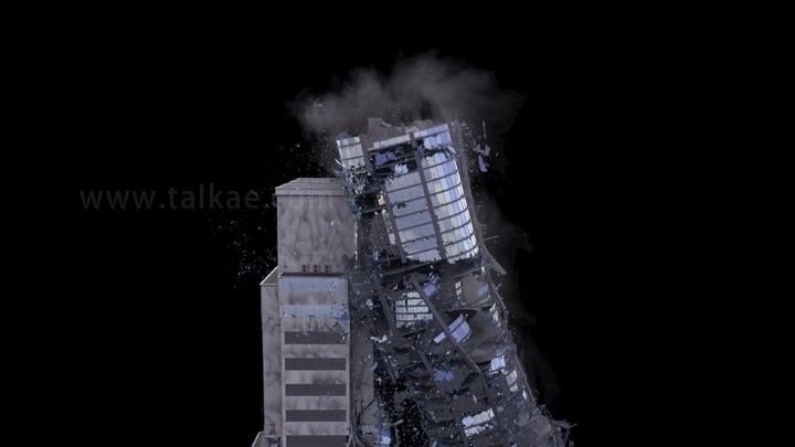 现代玻璃大楼倒塌塌陷地震建筑物爆破破碎03-俯视