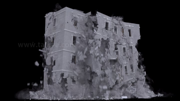 灰色大楼地震晃动塌陷破碎06