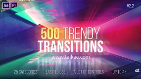 AE模板-Trendy Transitions 500种信号干扰水墨画笔平移旋转扭曲视频转场