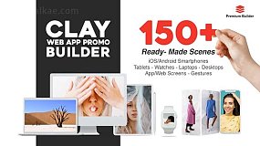 AE扩展-150种三维手机平板电脑手表APP界面宣传展示介绍动画预设 Clay Web App Promo Builder