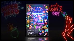 4K视频素材-Neon Elements 炫酷霓虹发光多彩线条MG动画元素