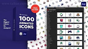 AE扩展-1000个创意社交媒体网络商品建筑体育交通天气食品MG图标动画 PremiumBuilder Animated Icons