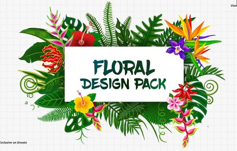 AE模板-floral design 100个绿色花草植物叶子花朵藤蔓视频设计包装