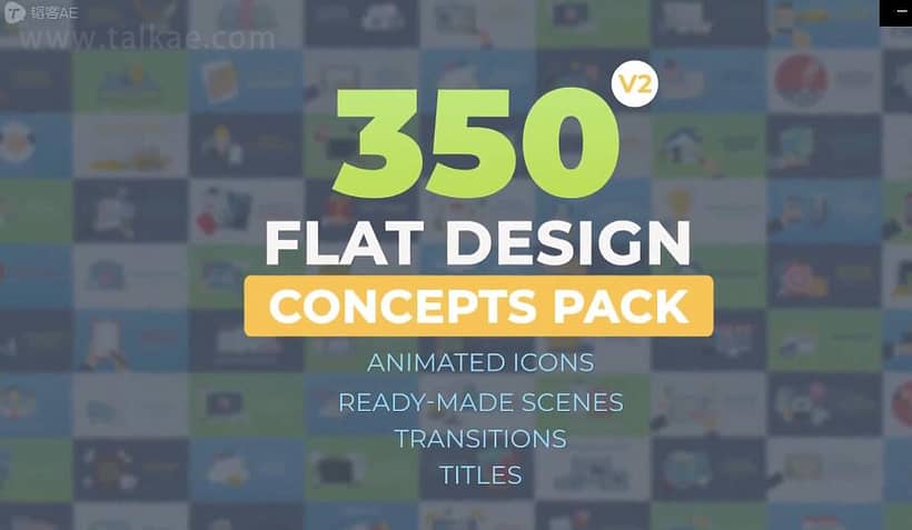 AE模板-Flat Design Concept 350个扁平化概念设计日常商务手势图标