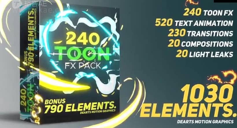 AE模板PR预设-1030个动漫火焰烟雾闪电MG动画元素文字标题转场预设