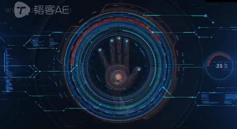 AE模板-Hi tech opener 科技感HUD手掌触摸指纹解锁LOGO演绎片头