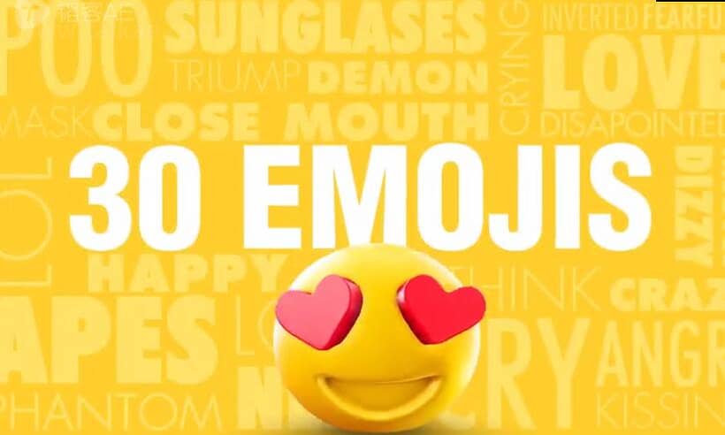 AE模板-Emoji 3d animated 30个可爱卡通三维Emoji表情动画+视频素材