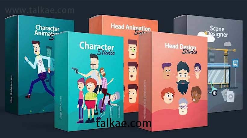 AE模板-500个可180度旋转的职业场景卡通人物动作绑定MG动画包