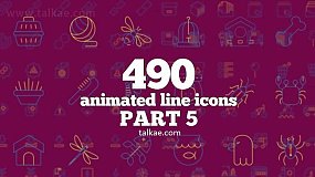AE模板-Animated Line Icons 490个食品建筑工具社交媒体线条图标动画