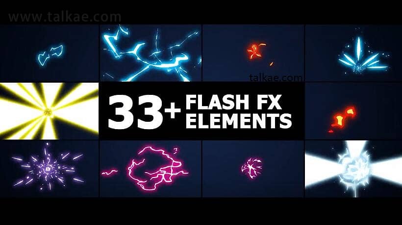 AE/PR模板-Flash FX Elements Pack 33组动漫卡通二维能量火焰电流爆炸MG动画