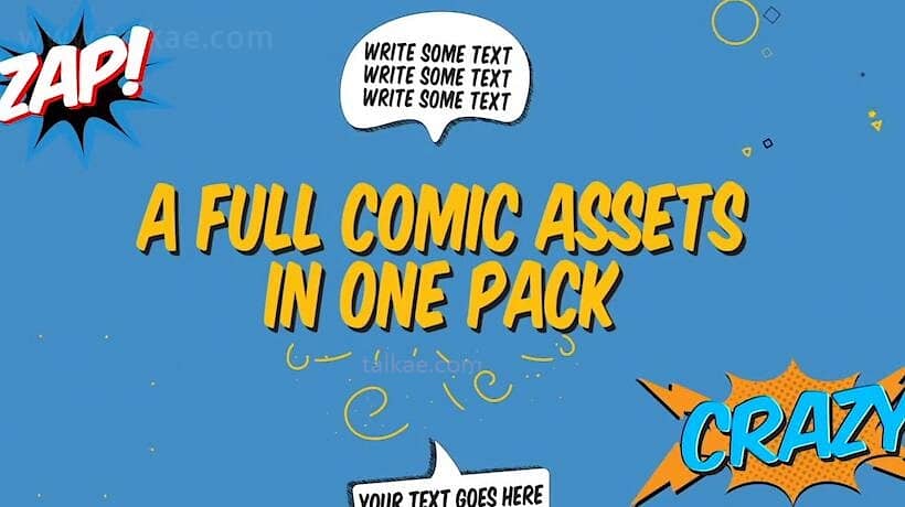 AE模板/PR预设-Comic FX Graphic 卡通动漫文字贴纸语音气泡图形动画包