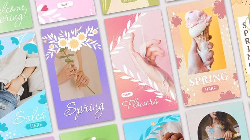 AE模板-Instagram Stories 16款时尚春夏花卉竖版动画样机图文展示