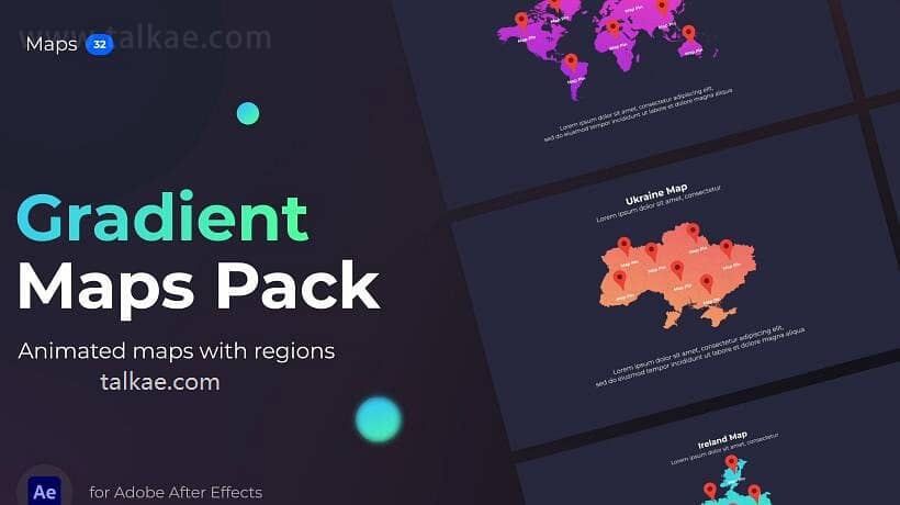 AE模板-Gradient Maps 渐变贴图世界各国地图标记动画