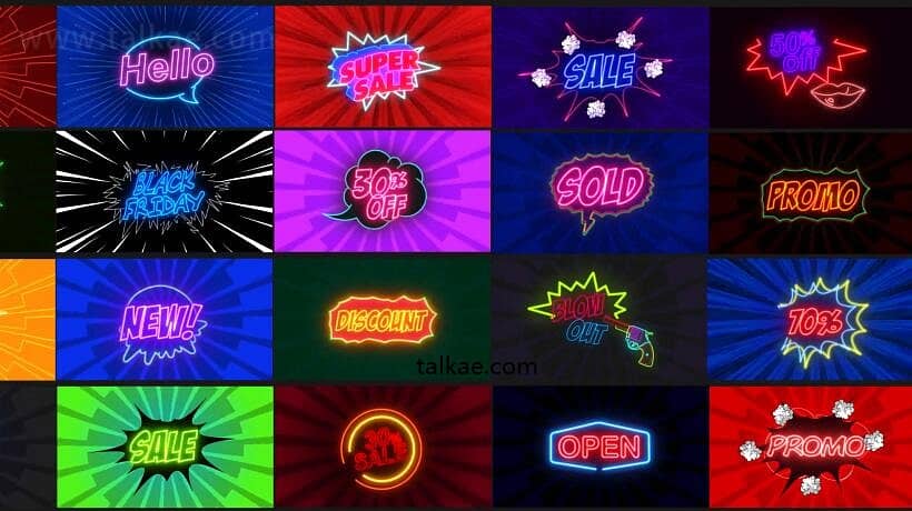 AE模板-Neon Comic Text FX5 霓虹卡通文本气泡对话框动画