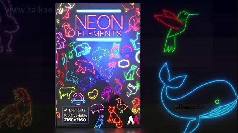 AE模板-Neon Elements Animals 霓虹灯风格动物元素图标动画