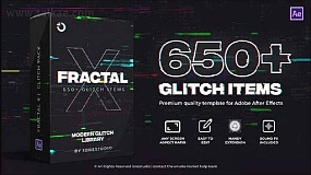 AE脚本-FRACTAL X Glitch Pack 650个信号故障损坏干扰特效文字标题动画预设 