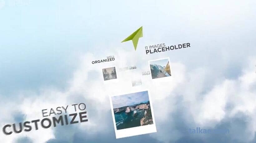 AE模板-Photo Cloud Logo Intro 纸飞机云层穿梭照片相册开场片头