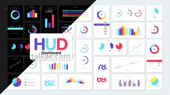 AE模板-HUD Dashboard Infographics 100种彩色企业商务信息数据图表