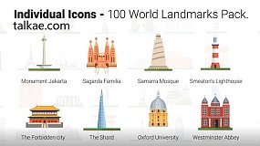 AE模板-World Landmarks Icons 100种建筑旅游景点Icons图标MG动画