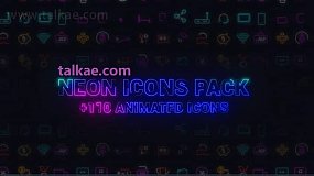 AE模板-Neon Icons Essential Pack 霓虹灯矢量发光图标动画素材