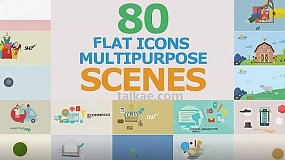 AE模板-Flat Icons Multipurpose Scenes 80组扁平化图标组合场景MG动画