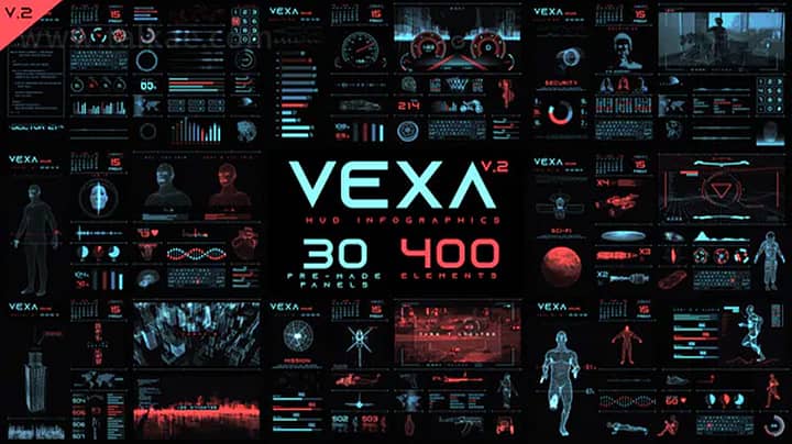 AE模板-Vexa HUD Infographics V2 高科技HUD动态图表科技图形元素包
